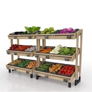 Three-layer supermarket vegetable wooden display rack